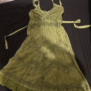 Green Embroidered Sleeveless Dress